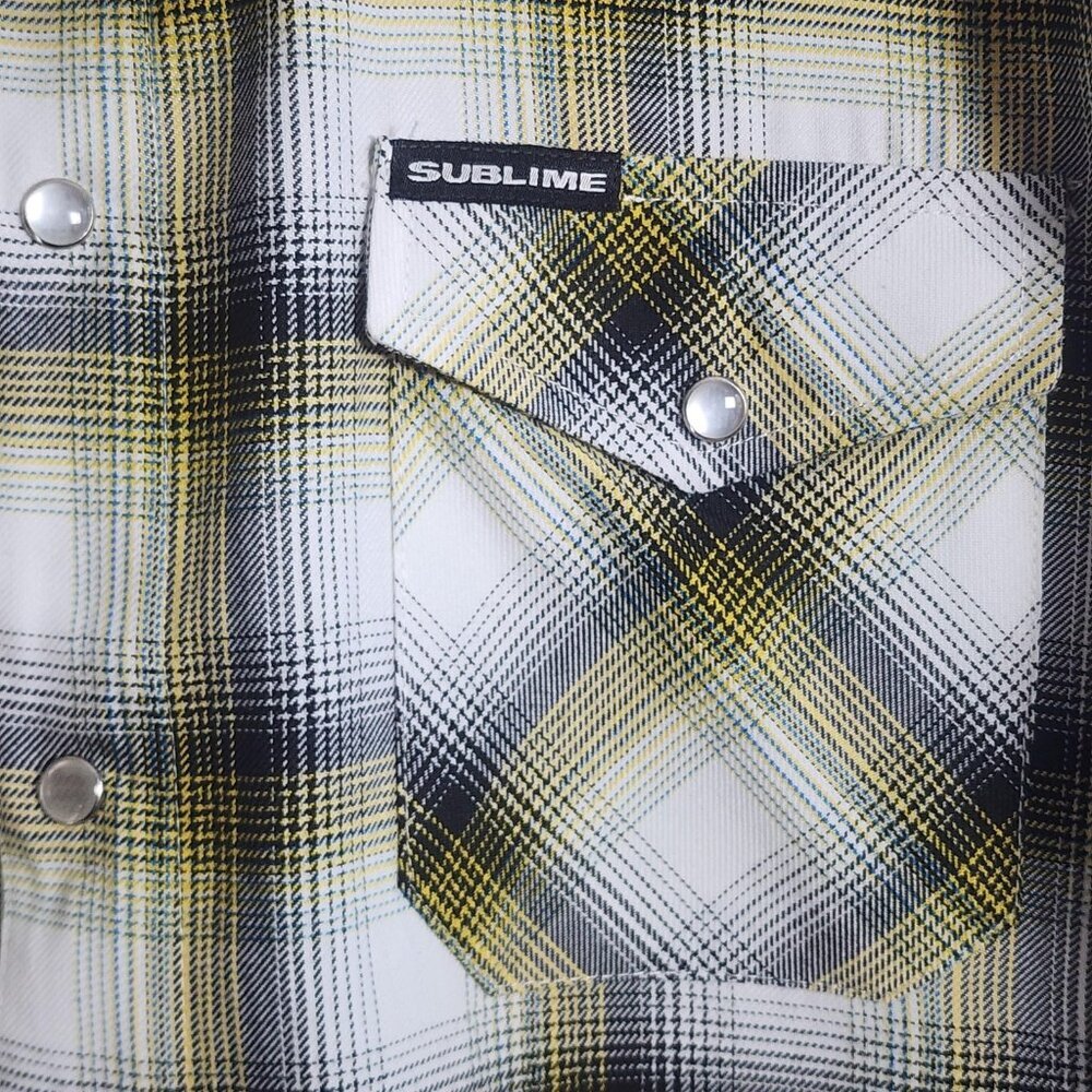 Dixxon Sublime Flannel Shirt Mens Extra Large White Yellow Plaid Snap Button - Picture 2 of 11